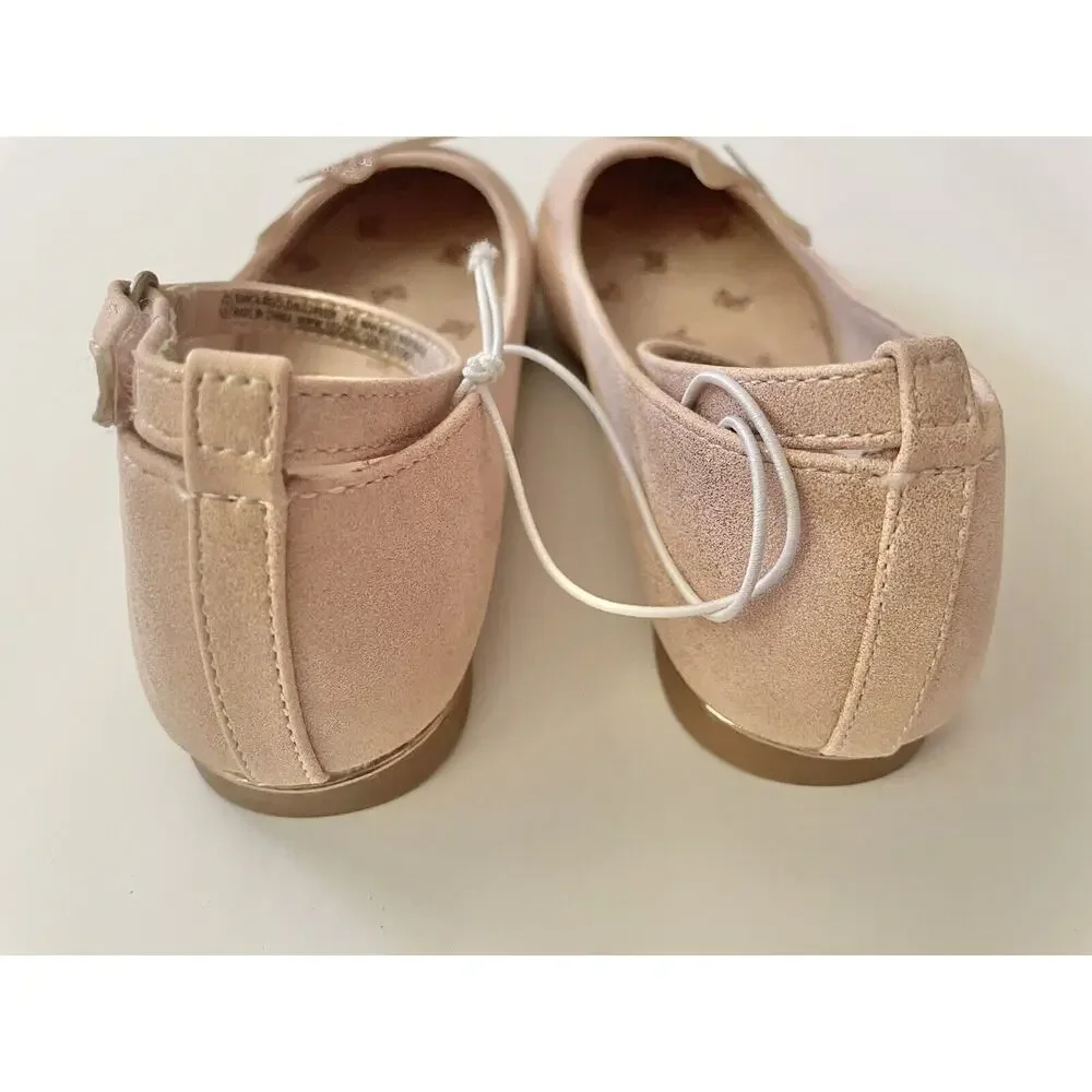 Self Esteem Blush Pink Sparkle Butterfly Ankle Strap Ballet Flat Shoes Size 2